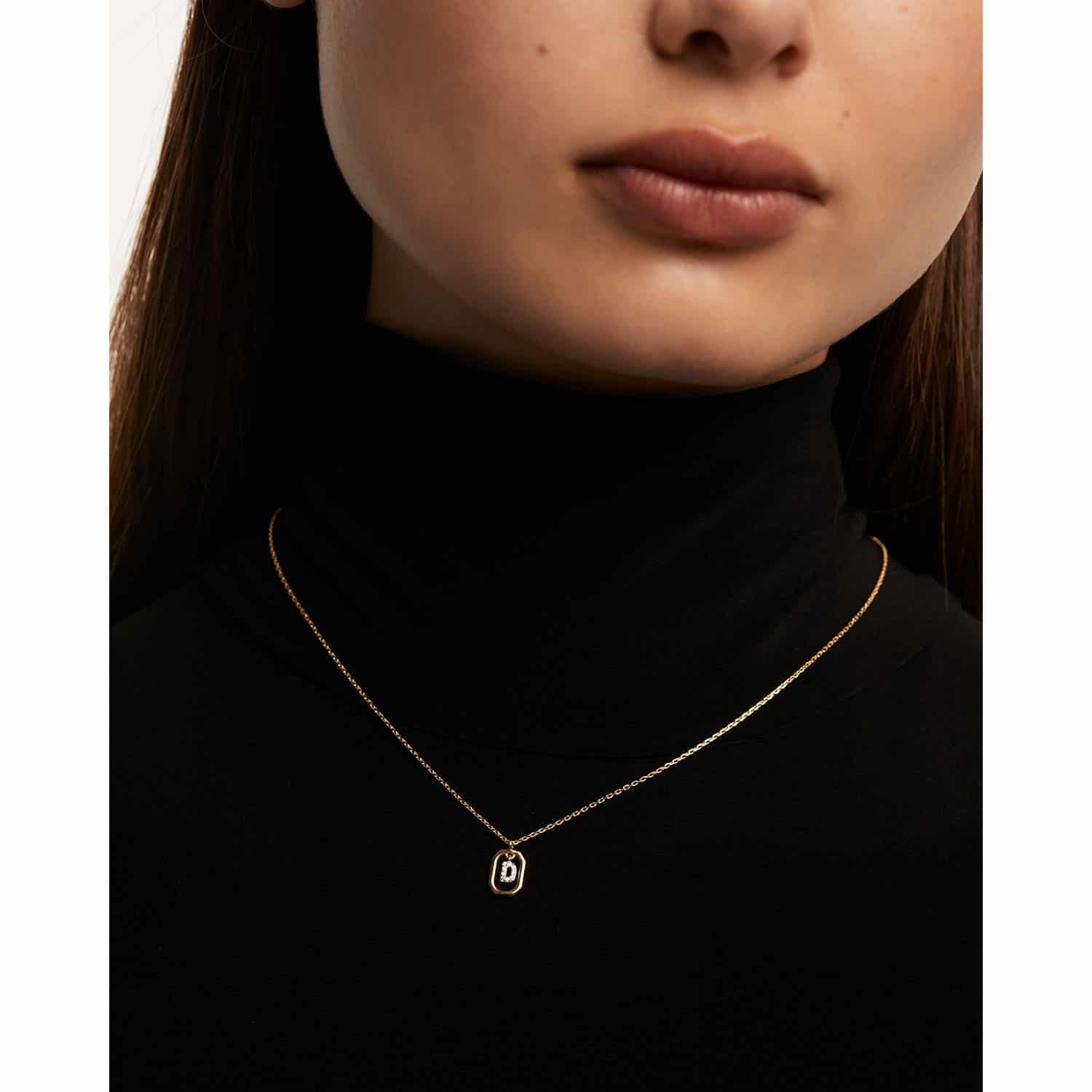 PDPaola Mini Letter R Necklace Collana con nome a lettera oro, Onesize, Argento sterling, Zirconia cubica
