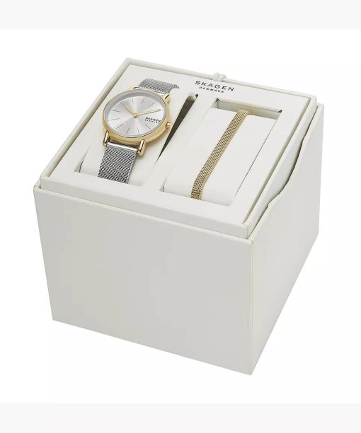 Skagen Signatur Lille Two-Hand Silver Stainless Steel Mesh Watch And Bracelet Set Mollstedt Ur - Mollstedt Ur